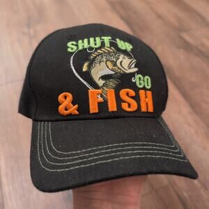Shut Up & Go Fish Adjustable Hat Cap Fishing‎ Embroidered Hunt Bass